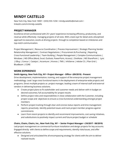 resume skills for project manager