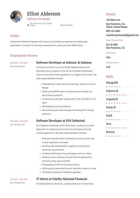 resume software developer example