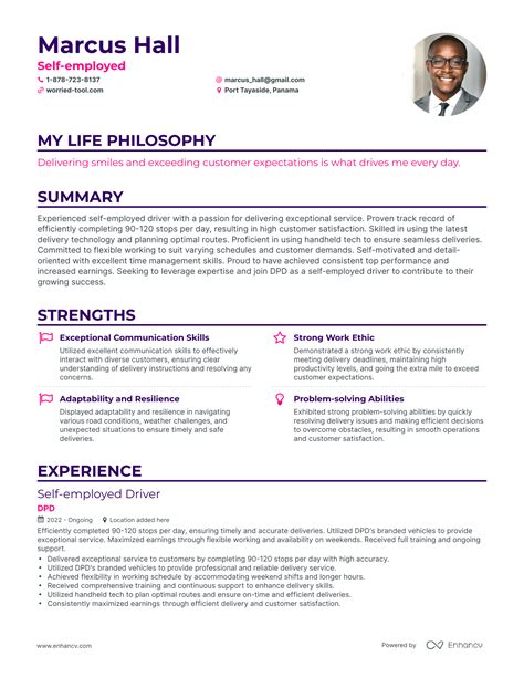 resume summary examples for self employed
