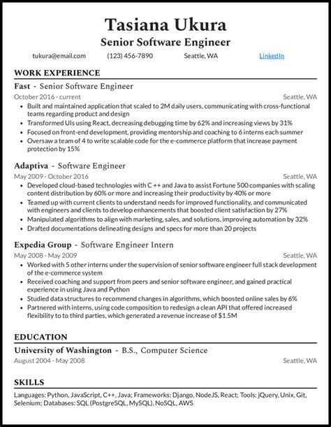 resume summary examples for senior software engineer