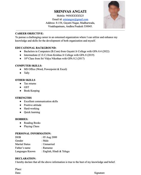 resume template for freshers google docs