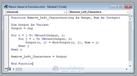 return in excel vba