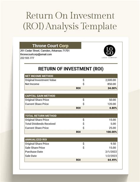 return on investment analysis example
