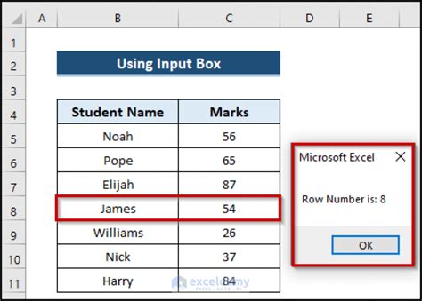 return row number of value in excel