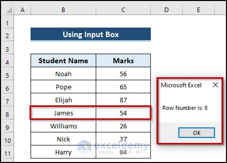 return the row number of a value in excel vba