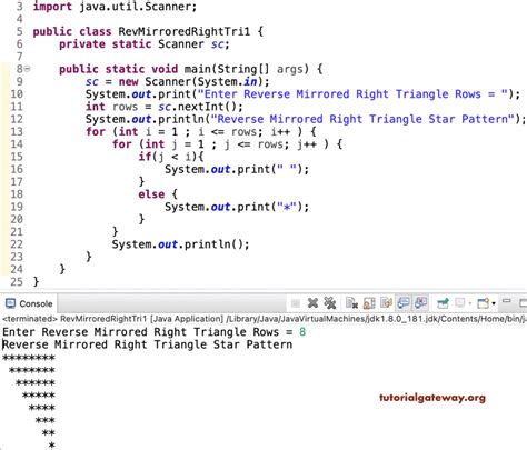 reverse triangle star pattern program in java