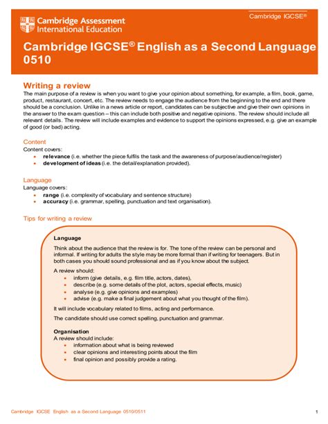 review writing igcse sample
