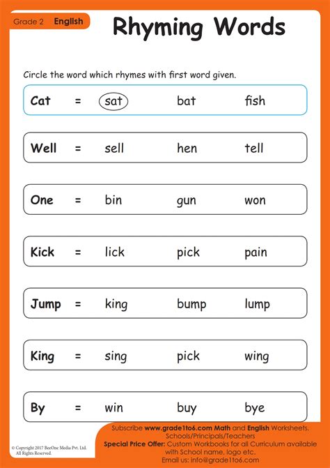rhyming words exercises for grade 2