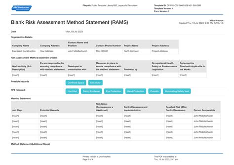 risk assessment policy statement