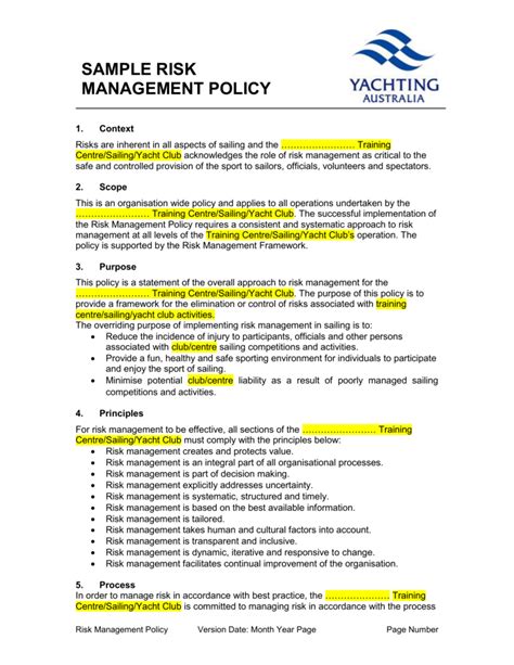 risk management policy statement example