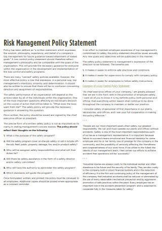 risk management policy statement meaning