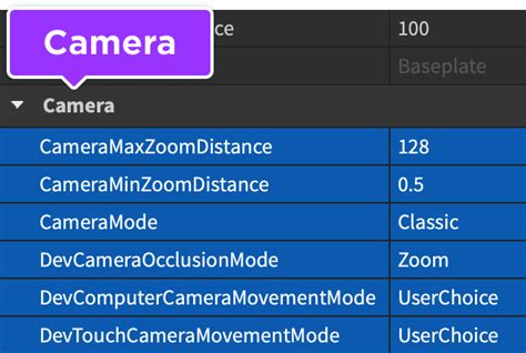 roblox studio camera settings