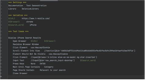robot framework sample code