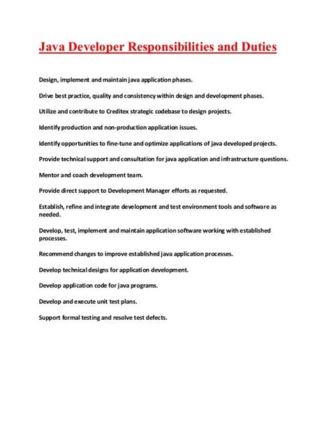 roles and responsibilities of junior java developer