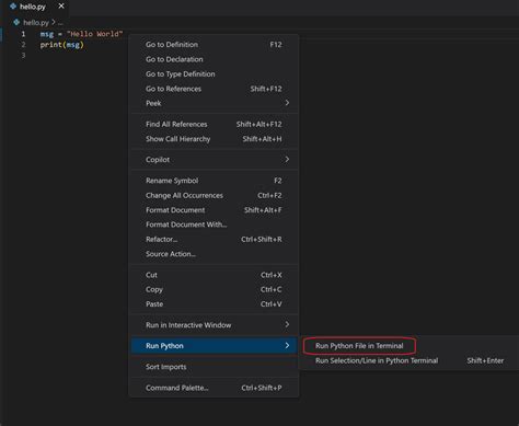 run python code in vscode command