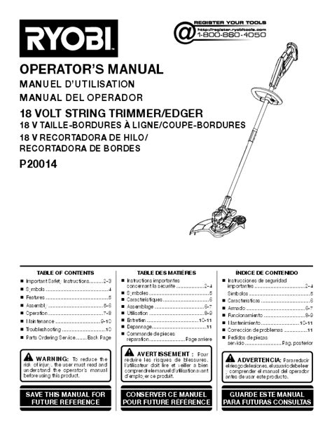 ryobi 18v string trimmer manual troubleshooting