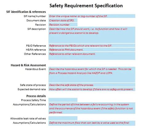 safety requirement specification document example