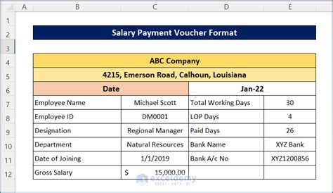 salary payment voucher format in excel