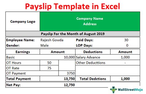 salary payslip format in excel