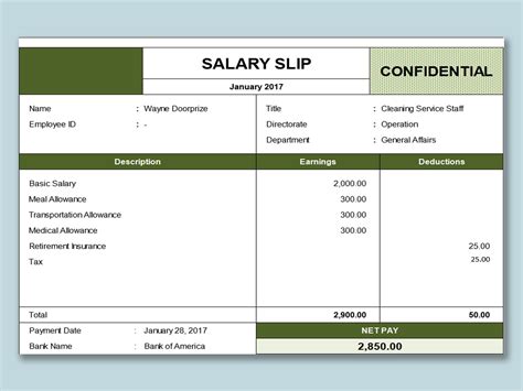 salary slip format calculation in excel
