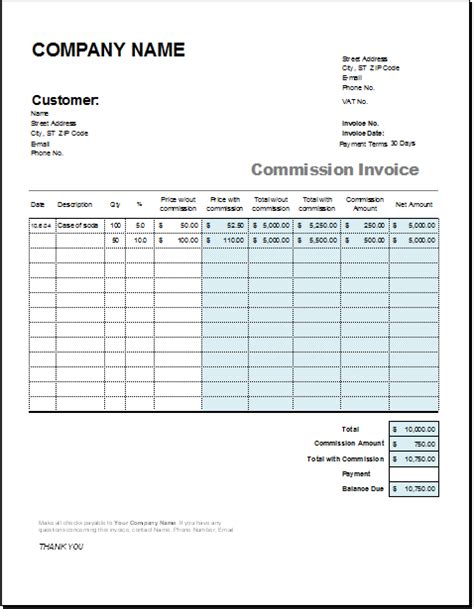 sales commission invoice format in excel
