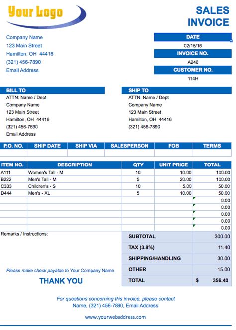 sales invoice format in excel with formula
