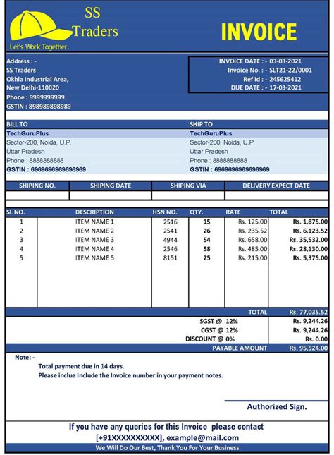 sales invoice format in excel with gst