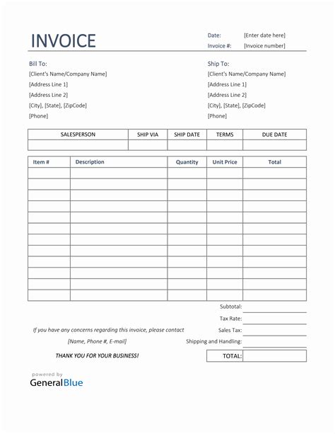 sales invoice in excel format