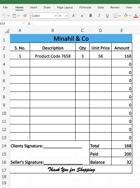 sales return invoice format in excel
