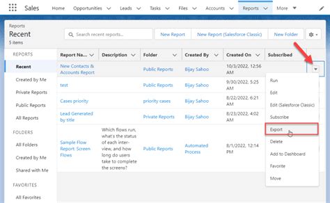 salesforce export contact list to excel