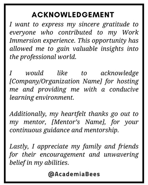 sample acknowledgement for portfolio in work immersion
