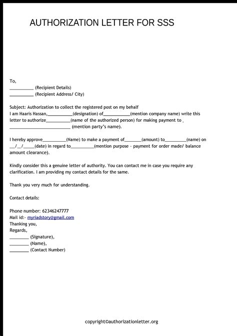 sample authorization letter to process sss documents on my behalf