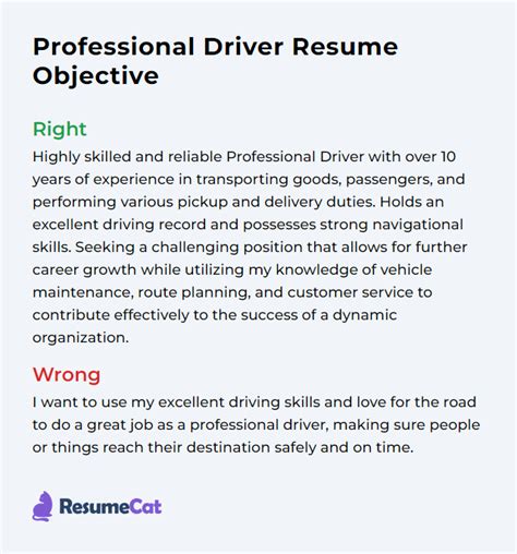 sample career objective for resume driver