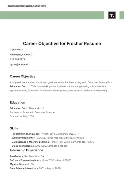 sample career objective in resume for freshers with no experience