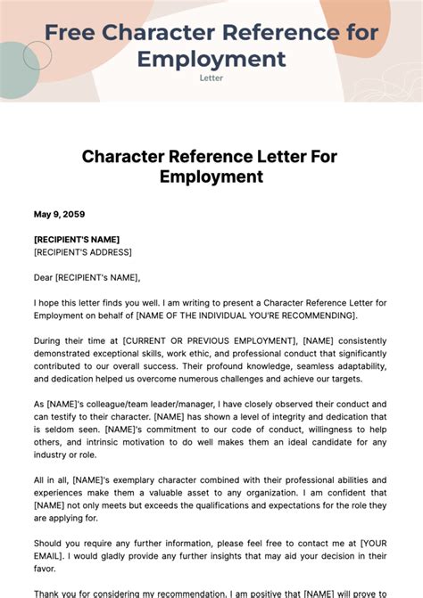 sample character reference for job application