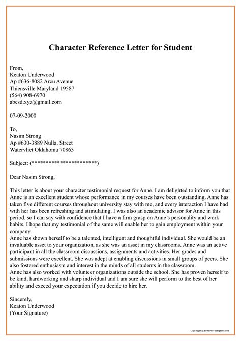 sample character reference letter for student pdf
