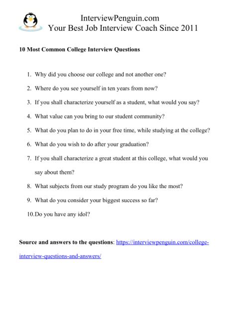 sample college interview questions