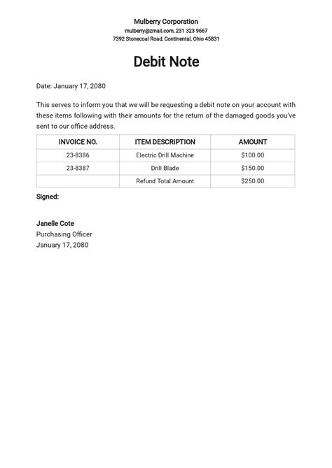 sample debit note