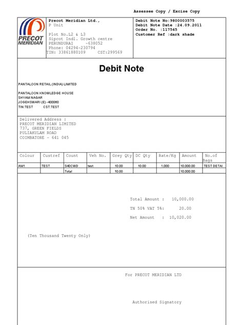 sample debit note invoice