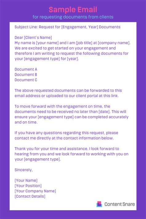 sample email requesting documents from client