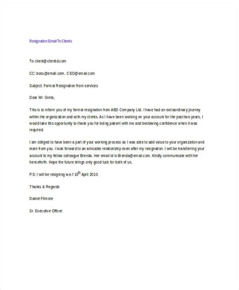 sample email to inform client about resignation