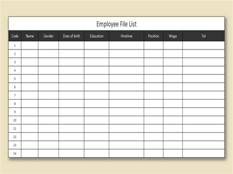 sample employee list excel