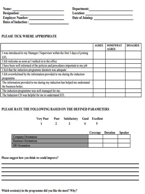 sample feedback form for induction program