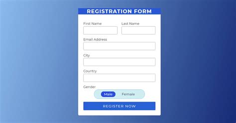 sample html code for registration form
