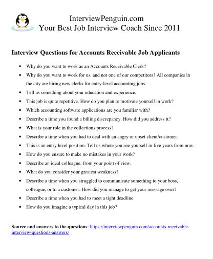 sample interview questions for accounts receivable specialist