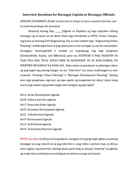 sample interview questions for barangay officials tagalog with answers