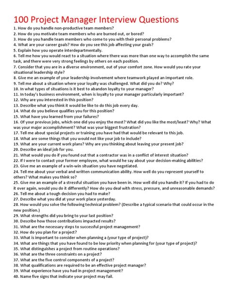 sample interview questions for project manager