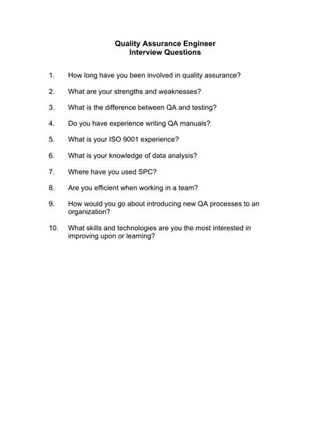 sample interview questions for quality assurance