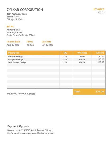 sample invoices in excel