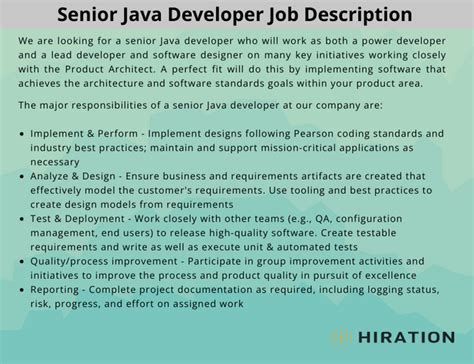 sample job description for senior java developer
